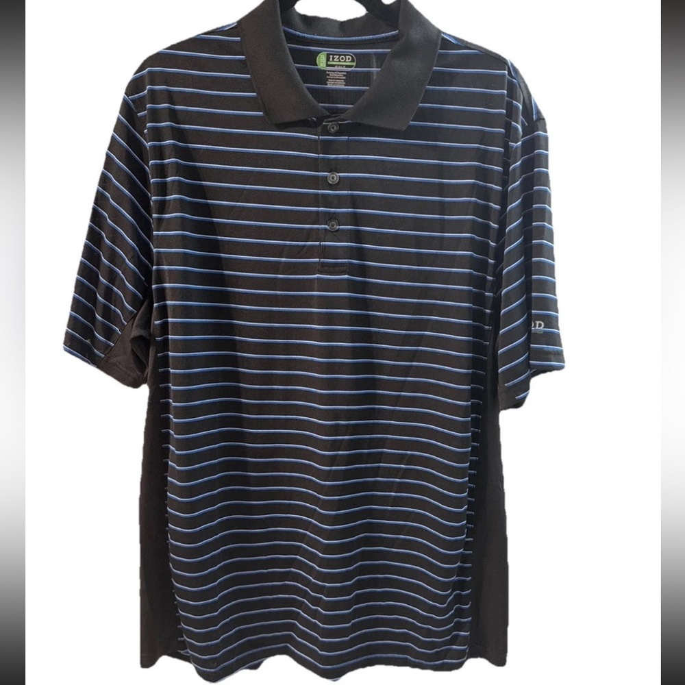 Izod Golf Men’s Polo Black Blue/White Stripped XL